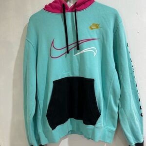 Nike Men Turquoise Pink and Black Medium Hoodie